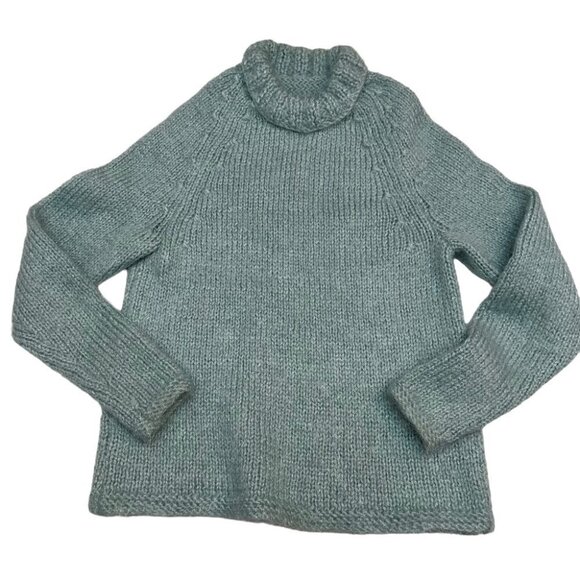 𝅺handmade Hand Crafted Blue Acrylic Rolled Neck Sweater Size S/M - Picture 3 of 8